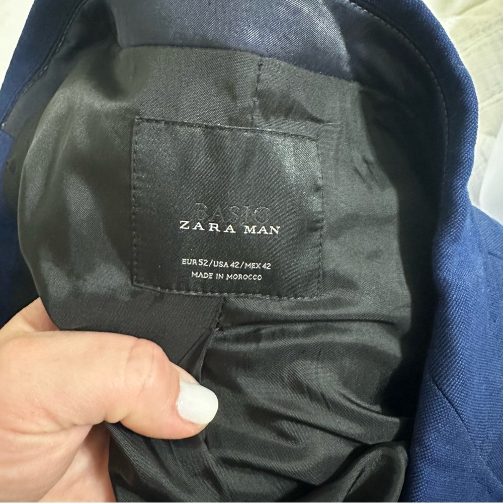 Zara Man 42 Slim Fit Navy Blue Two Button Blazer Sport Coat - Picture 5 of 6